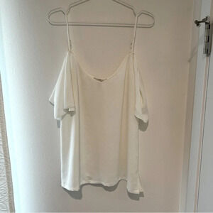 7 For All Mankind Off the Shoulder White Tank